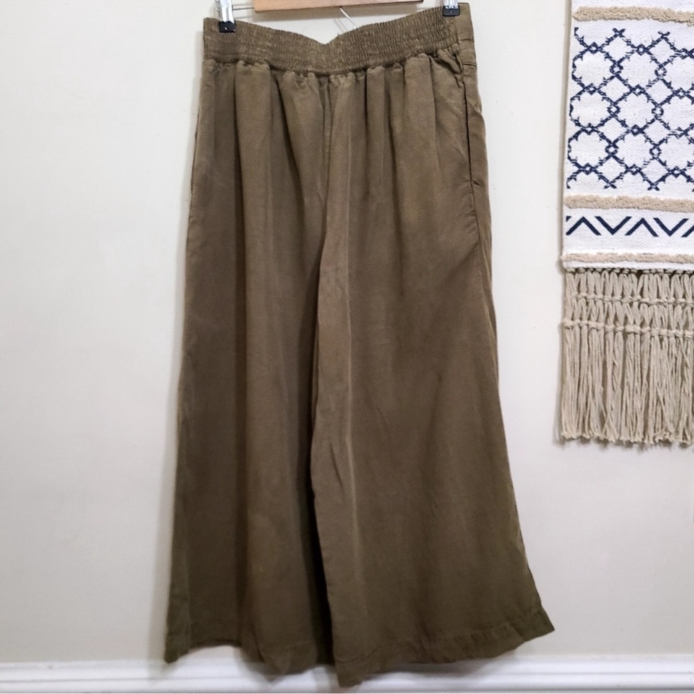 Anthropologie Boho Oceanside Green Cropped Wide Leg Pant High Waist Button Front - Picture 5 of 7